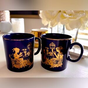 Japanese Matcha Mugs Vintage Blue and Gold - Ornate Ladies Tea Tome Design